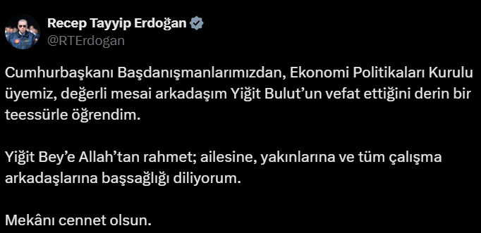 Cumhurbaşkanı Erdoğan’dan Cumhurbaşkanı Başdanışmanı Bulut için baş sağlığı mesajı –  Ankara Haber