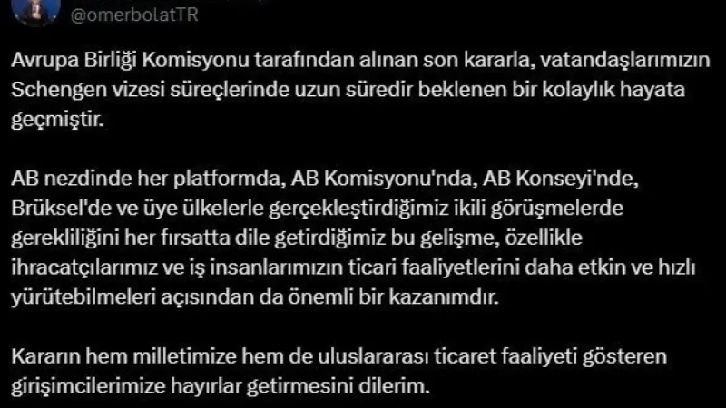 “Schengen vizesi süreçlerinde uzun süredir beklenen bir kolaylık hayata geçmiştir” –  Ankara Haber